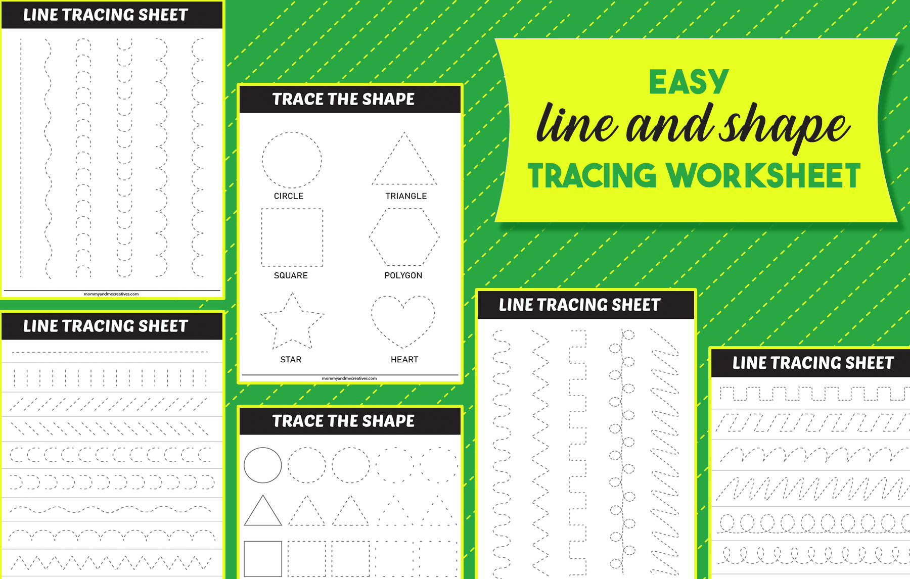 6 Easy line and shape tracing worksheet - mommyandmecreatives