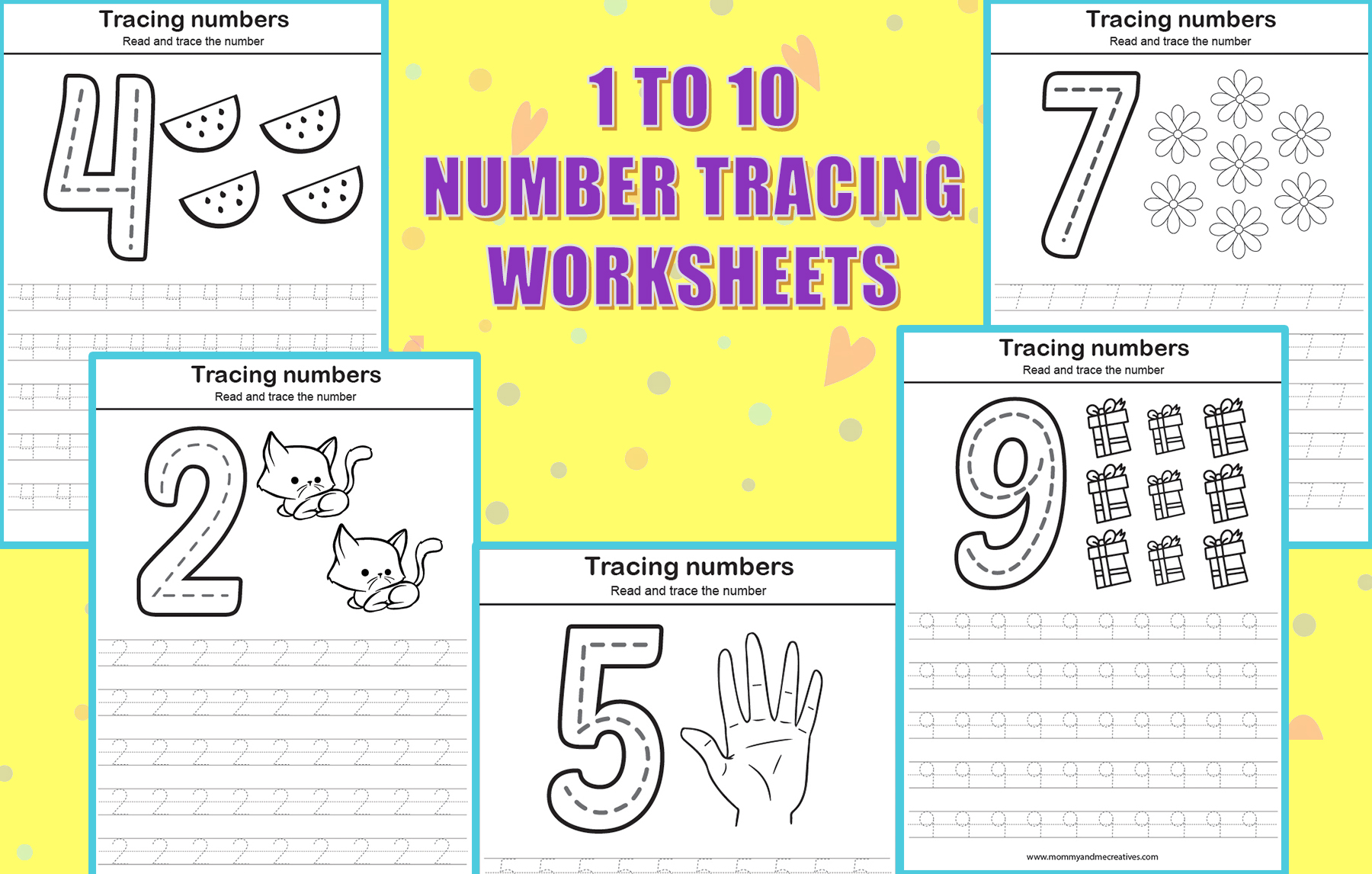 1 To 10 Easy Number Tracing Sheets Mommyandmecreatives 4983